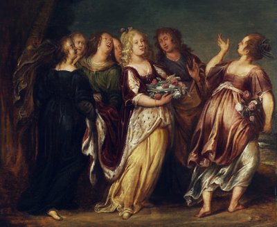 Young Ruler in the Company of Six Girls, Carrying a Bowl of Flowers by Follower of Abraham Janssens